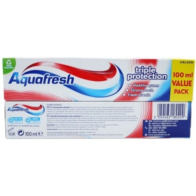 Aquafresh Trippel Protection Tannkrem 100ml | Fluor & frisk pust - Image 2